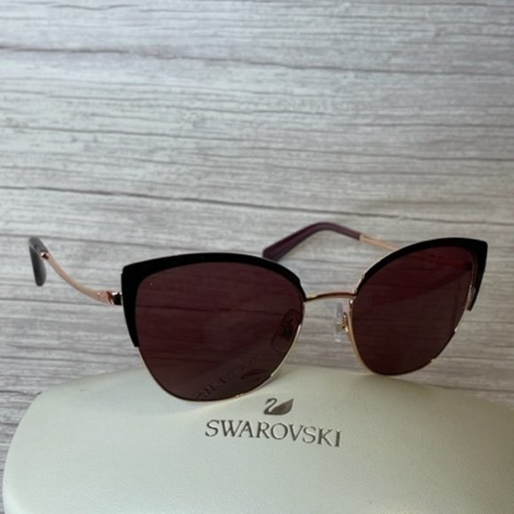 AUTHENTIC SWAROVSKI Brown Cat Eye Sunglasses - Picture 1 of 6